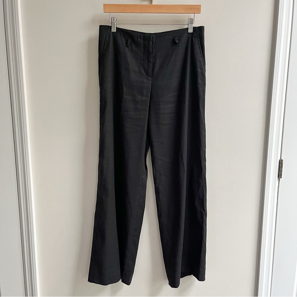 Fabiana Filippi Italy Linen Cotton High Rise Wide Leg Trousers Black Small